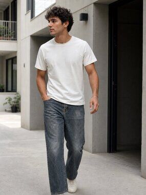 GAP 1969 Straight Fit Jeans Men's 33x30 Dark Wash Whiskered Denim